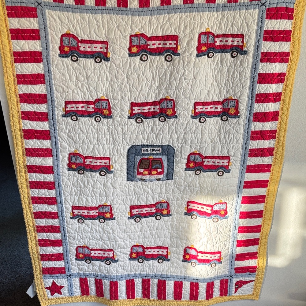 Fire Truck Quilted Blanket Vintage pottery barn